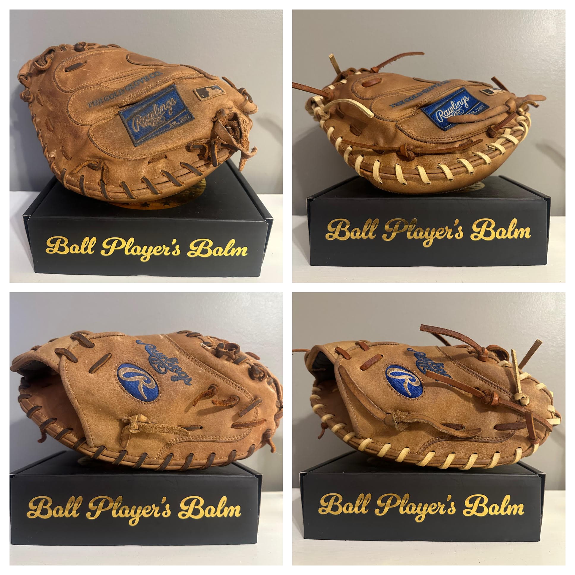 Catchers mitt after professional repair and relacing